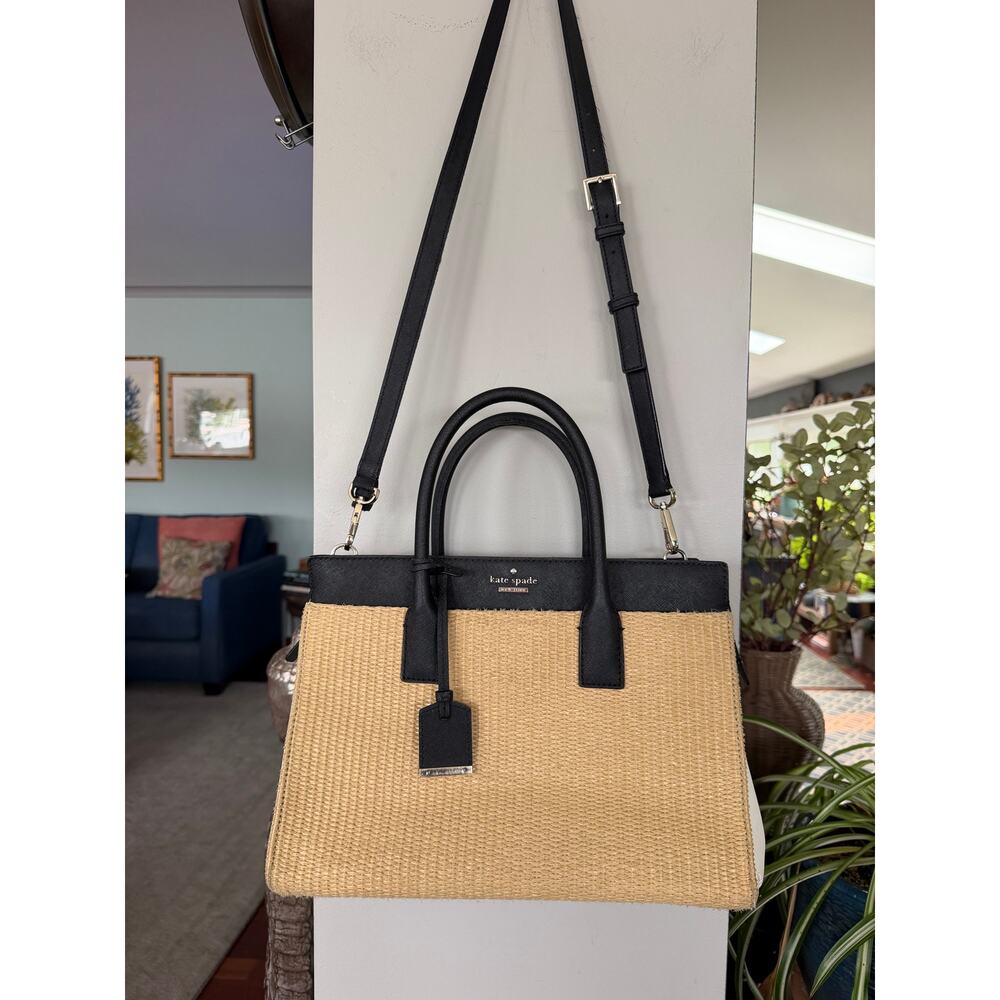 kate spade Black and Natural Straw Top-Handle Shoulder Bag - Picture 2 of 15